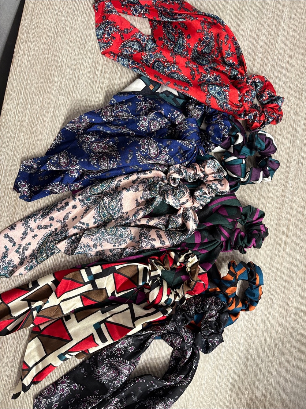 Paisley & Geometric Print Hair Scarves - Multi Color Set
